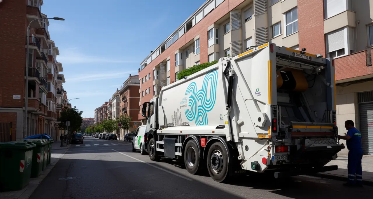 Camión de reciclaje en una calle de Madrid
